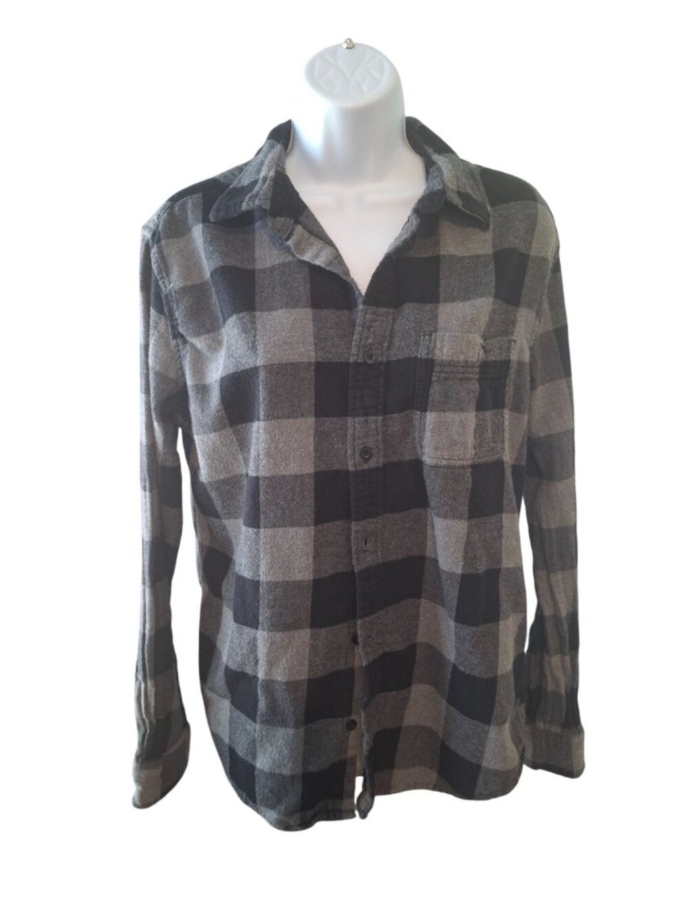 Aeropostale Air Softspun Flannel Shirt M Gray Buffalo Plaid Grunge Lumberjack